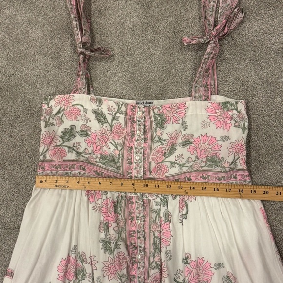 Juliet Dunn Tie Shoulder Dress With Rose Border, White and Pink size 10 / Large - Picture 10 of 12